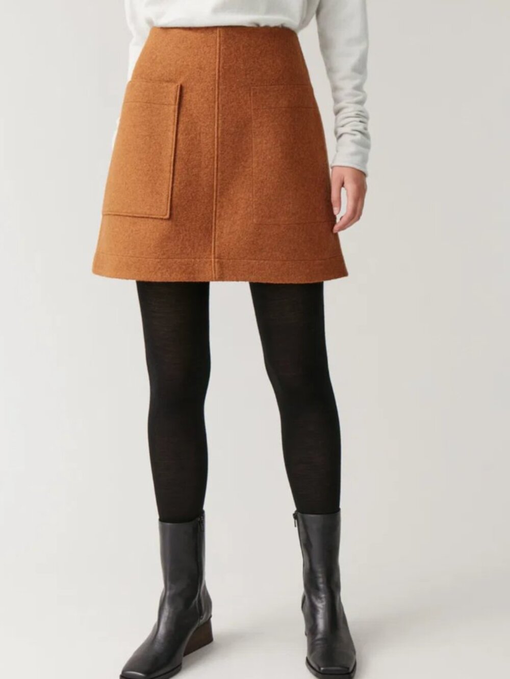 COS Wool Mini Skirt Size 4 Patch Pocket MOD Indie Minimalist Earthtone Capsule